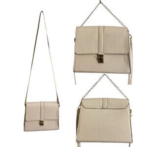 Cream Croc Print Leather Shoulder Bag Medium Gold Chain + Leather Strap